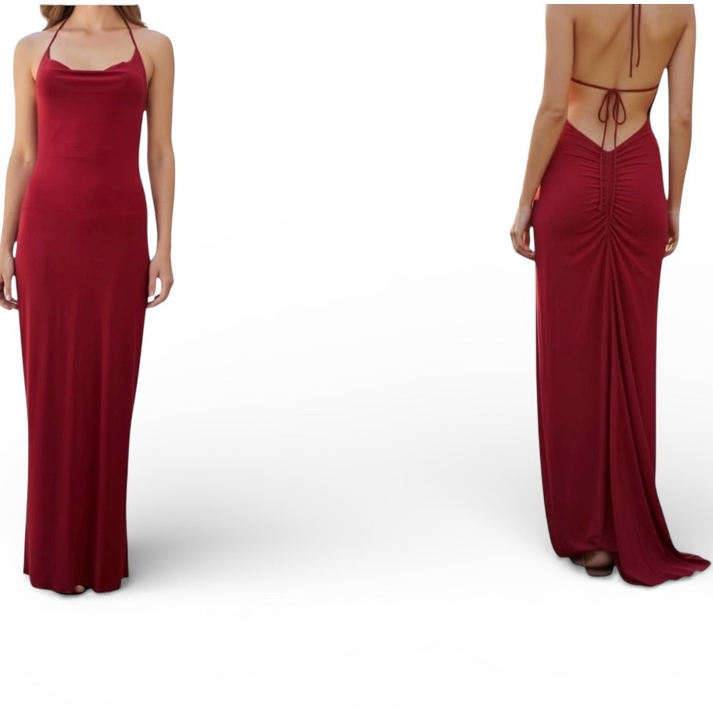 Maria Bianca Nero dark red long dress backless with ruching sz M